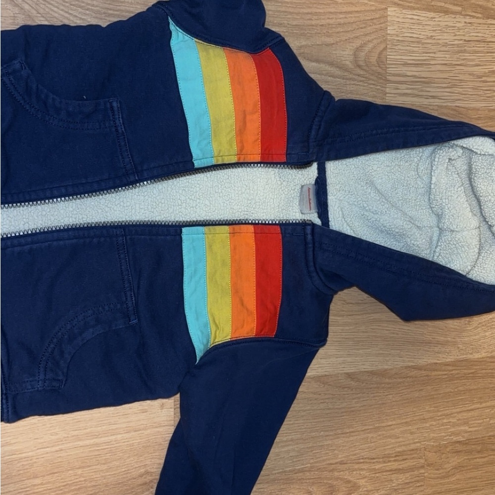 Hanna Anderson- Kids Rainbow Striped Hoodie with Sherpa lining